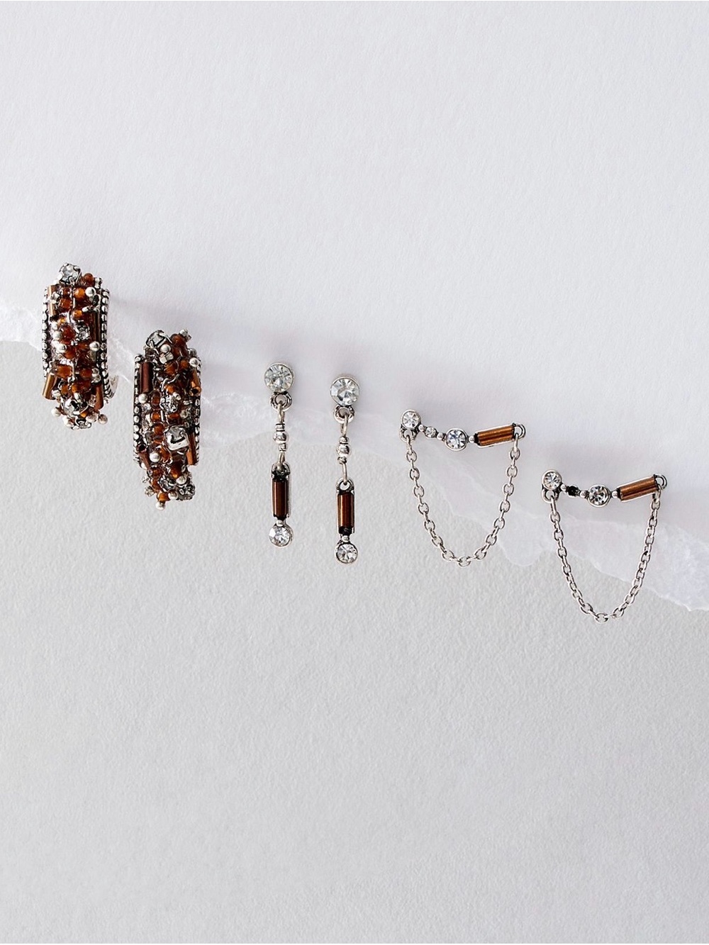Free People Crystal Hoop and Chain Earring Set - Tigers Eye